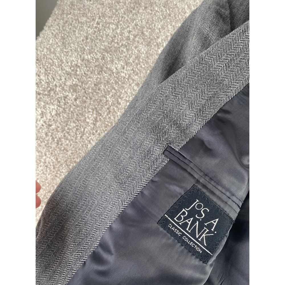 Jos A Bank Classic Collection Grey Herringbone 100% Wool Blazer Sport Coat 44L - Picture 4 of 14